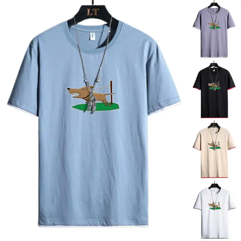 

Мужские короткий рукав, принт с животными, футболка без воротника, Спортивная Повседневное свободные топы