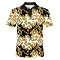 luxury royal polo shirt men casual short sleeve golden floral printed baroque shirt summer men polos prom party shirt drop ship