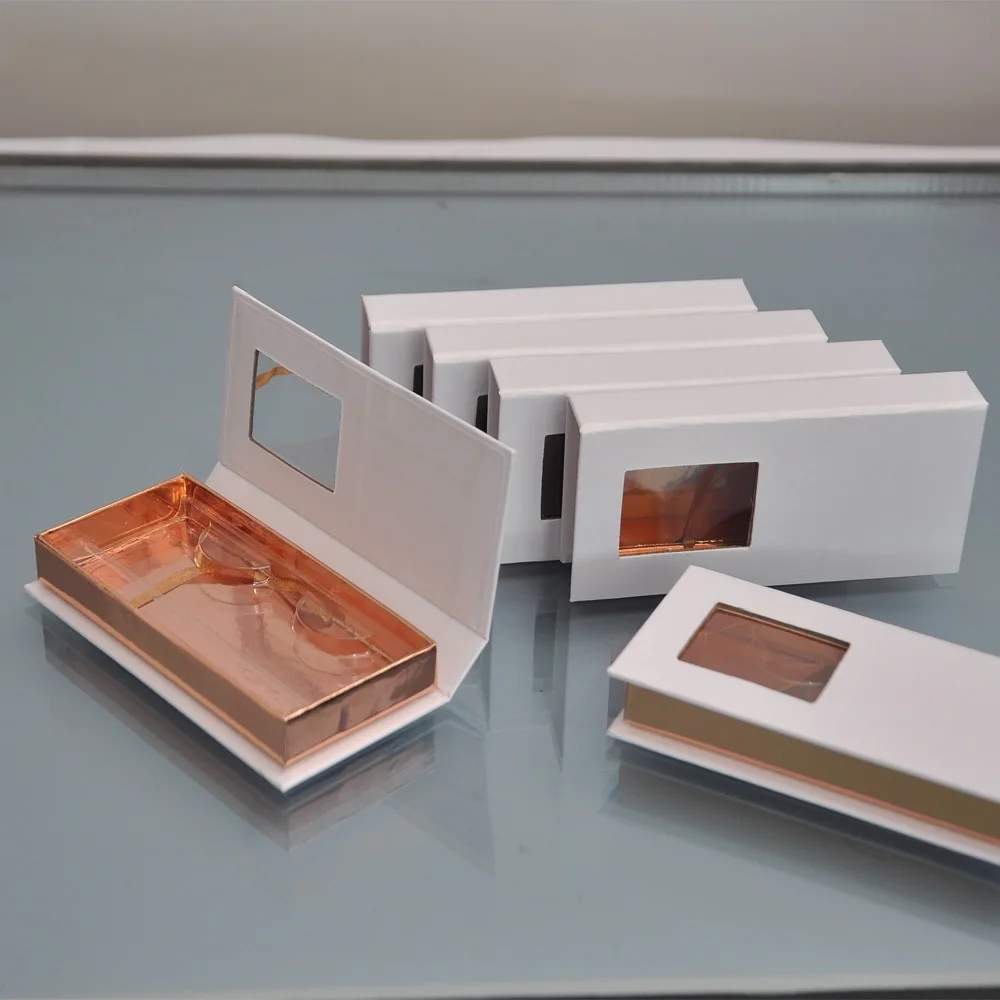 

Series2-Eyelash boxes wholesale rectangle magnetic 25mm mink eyelashes white rose gold makeup case lash packaging bulk vendors