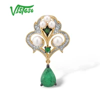 vistoso gold pendants for women authentic 14k 585 yellow gold magic emerald fresh water pearl diamond elegant fine jewelry