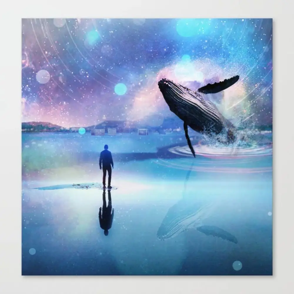 

Картина на холсте, Настенная картина с изображением неба, картина с HD рисунком Кита, квадратная Современная Модульная рамка для гостиной