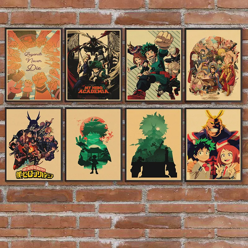 

Постеры из японского аниме «Моя геройская Академия» в стиле ретро, крафт-бумага, Высококачественная картина для домашнего декора, настенны...