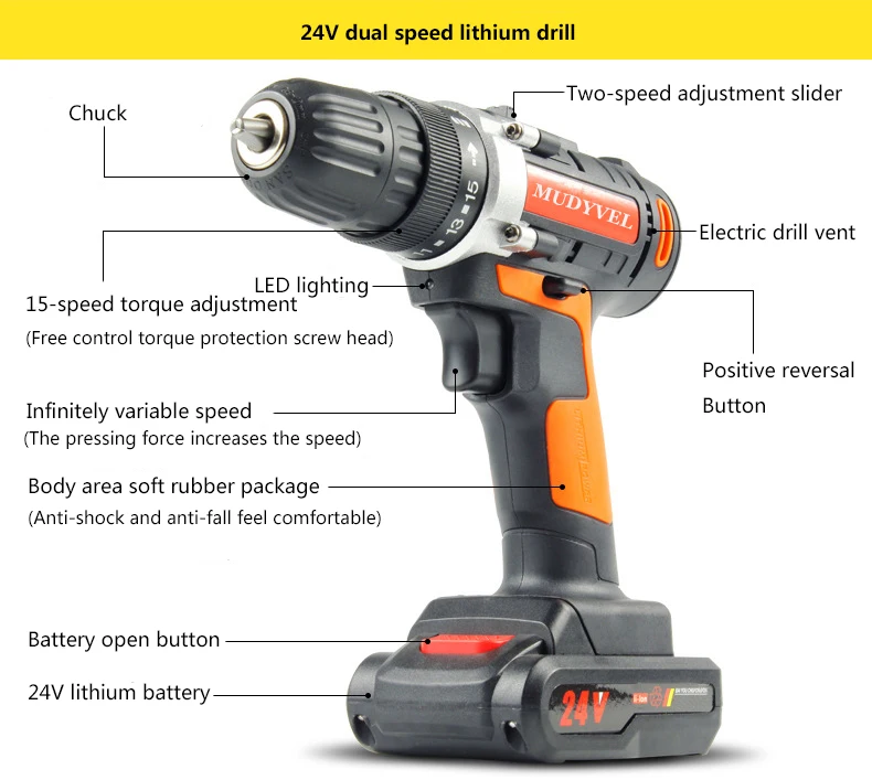 Cordless Drill 12V 16.8V 24V Optional 3/8 inch 2 speed Power Tools Flexible shaft Screwdriver Dremel Rechargeable