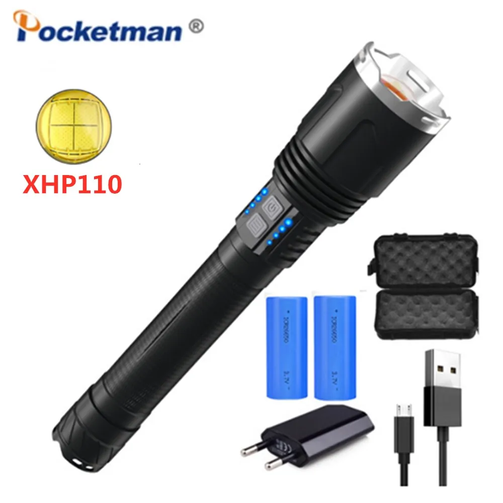 Precio Linterna Recargable Por USB Con Correa Para El Hombro, Linterna XHP110 Potente, Batería 26650