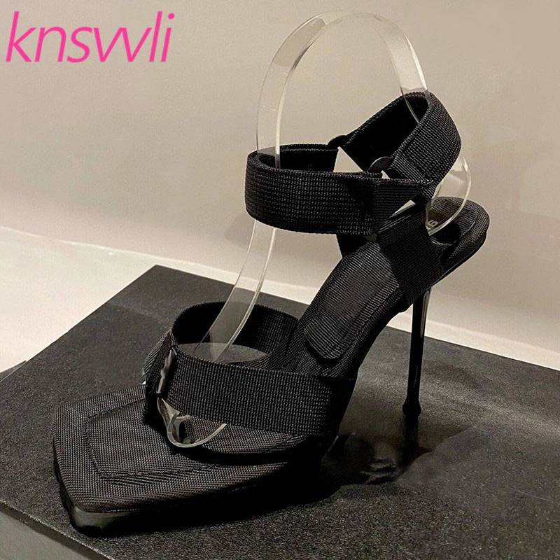 

Women Sandals High Heels Summer Shoes Woman Nylon Hook Runway Party Shoes Women Flip Flops Heeled Gladiator Sandals Woman