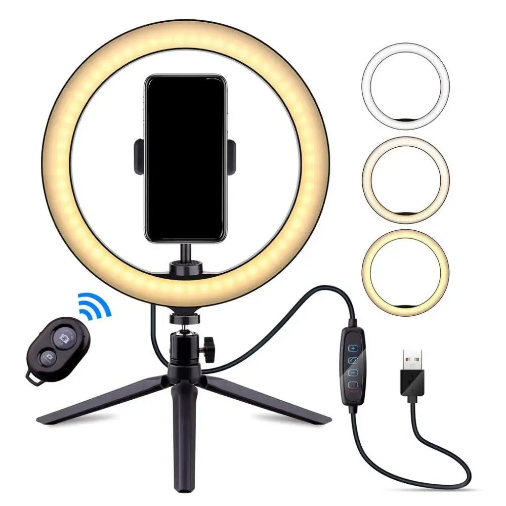 Светодиодный кольцевой фонарик 10 дюймов 3 цветной Регулируемый светодиод