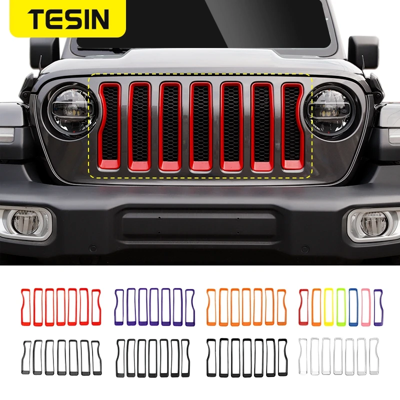 

TESIN ABS Car Front Racing Grille Decoration Cover Stickers For Jeep Wrangler JL Sahara Rubicon For Jeep Gladiator JT 2018-2022