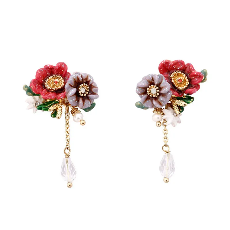 

Fashion Temperament Creative New Enamel Glaze Two-color Flower Stud Earrings Personalized Tassel Earrings Dangle Earrings Women