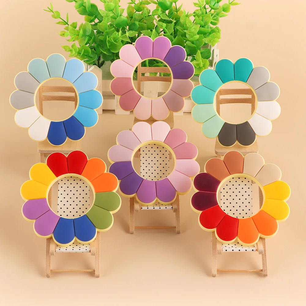 Kovict-mordedor de silicona con flores de colores, colgantes de silicona de grado alimenticio, accesorios de cadena para chupete, juguetes molares para beb&eacute;, 1 ud.-0