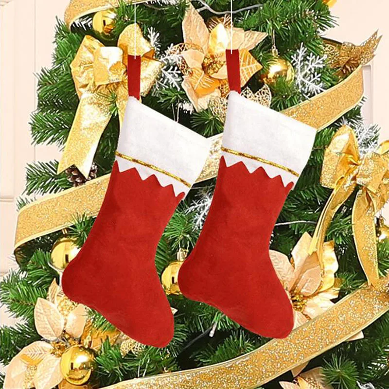 

Рождественская елка, ярко-красный льняной праздничный носок, украшения, чулки, мешок, рождественский подарок, украшение