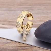 classic fashion jewelry adjustable open zircon rings cross pendant heart shape gold color women vintage fingers party jewelry