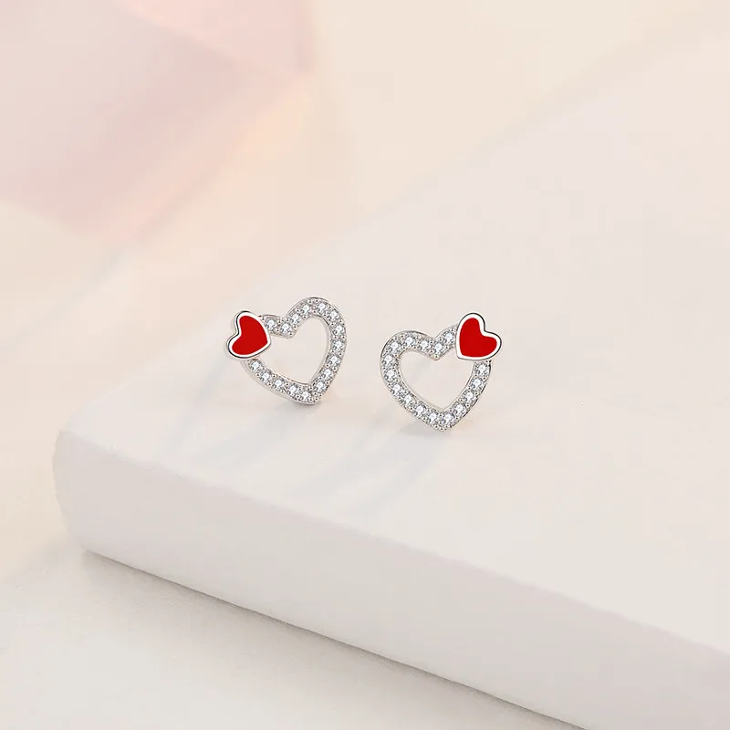 Блестящие циркониевые серьги гвоздики в форме сердца для женщин аксессуары