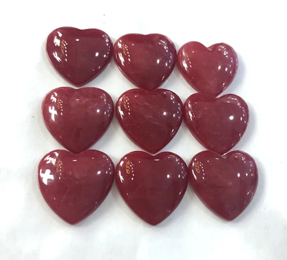 

Wholesale Red Ruby heat cabochon 22mm 30mm Heart Gem stone Cabochon Ring Face 5pcs/lot Jade Loose Bead for jewelry making