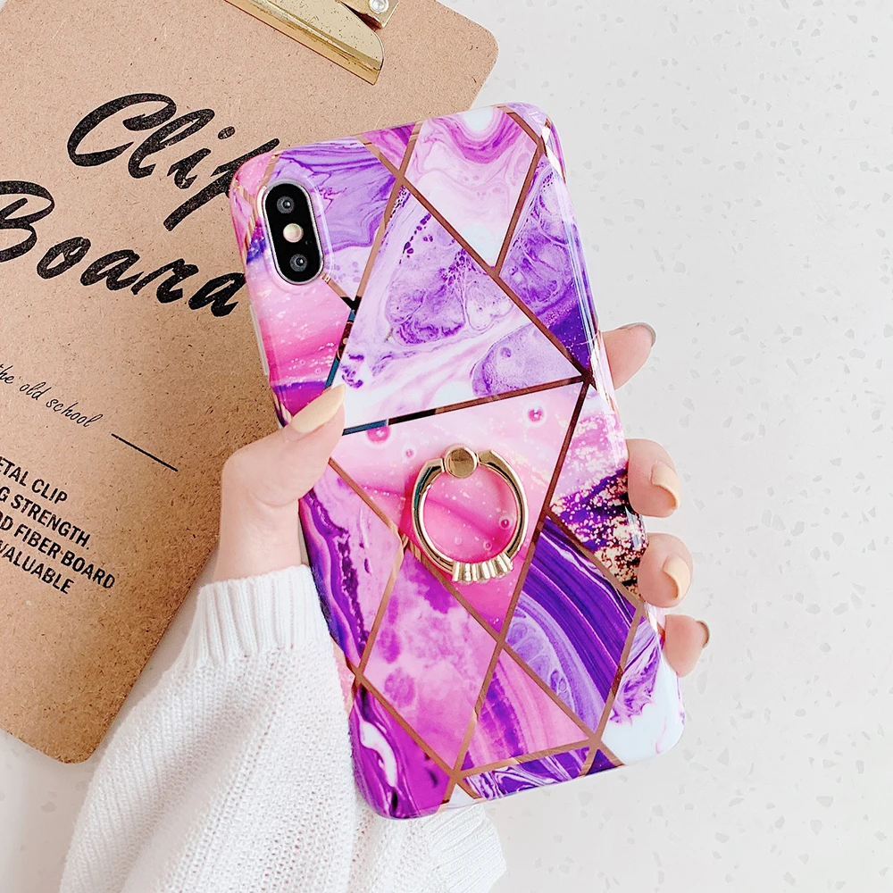 Чехол для телефона LOVECOM для iPhone 11 Pro XR XS Max 6 6S 7 8 Plus X Мягкая Гальваническая мраморная задняя крышка с кольцом на палец