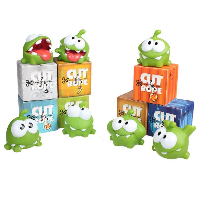 

7 шт./лот Om Nom Frog Cut The Rope экшн-Фигурки игрушки со звуком, Мультяшные анимации, детские рождественские подарки, новинка в коробке