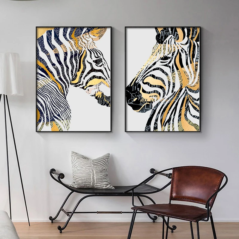 

Abstract Gold Foil Horse Zebra Animals Canvas Painting Nordic Posters and Prints Wall Art Pictures for Interior Home Decor