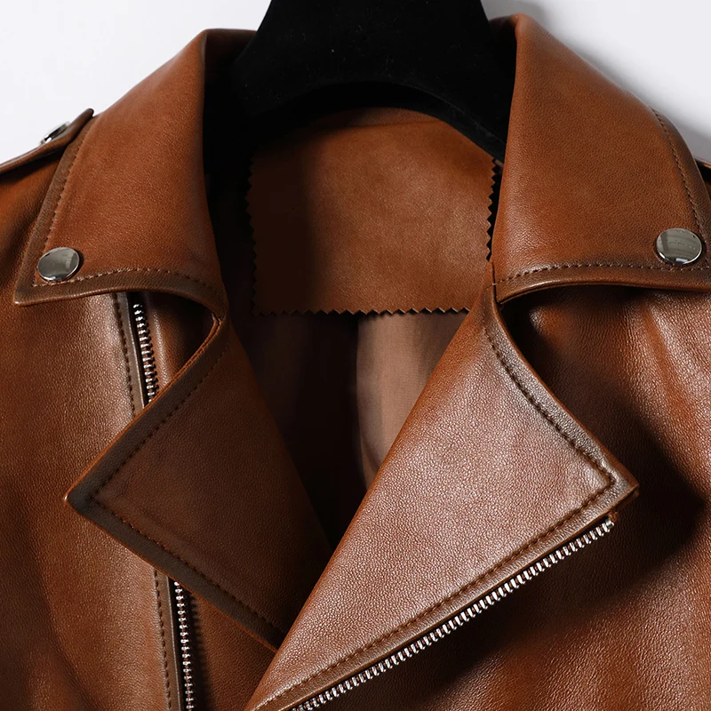 

JCHB 2021 Autumn Spring and New genuine leather coat women's coat short slim high waist sheep leather locomotive small leather