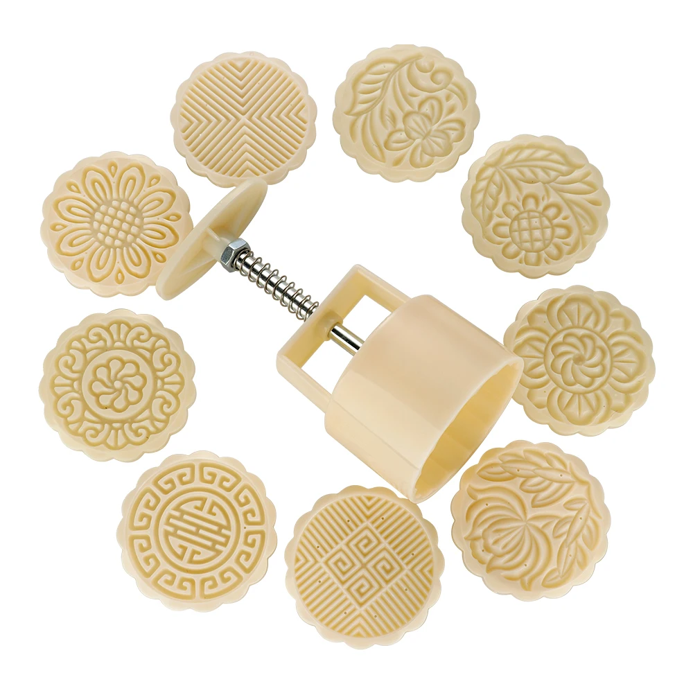 

10 Style Round/Square Flower Mooncake Mold Set Mid Autumn Festival DIY Hand Pressure Fondant Moon Cake Mould Decoration Tool