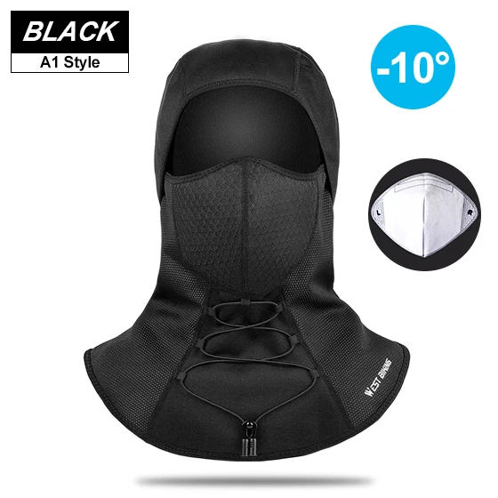 A1-Black With Filter WEST BIKING, зимняя велосипедная маска, флисовая термальная Балаклава, сохраняющая тепло, ветрозащитная Лыжная маска, шапка для сноуборда, велосипеда, велосипедная лицевая маска - Цвет: A1-Black With Filter