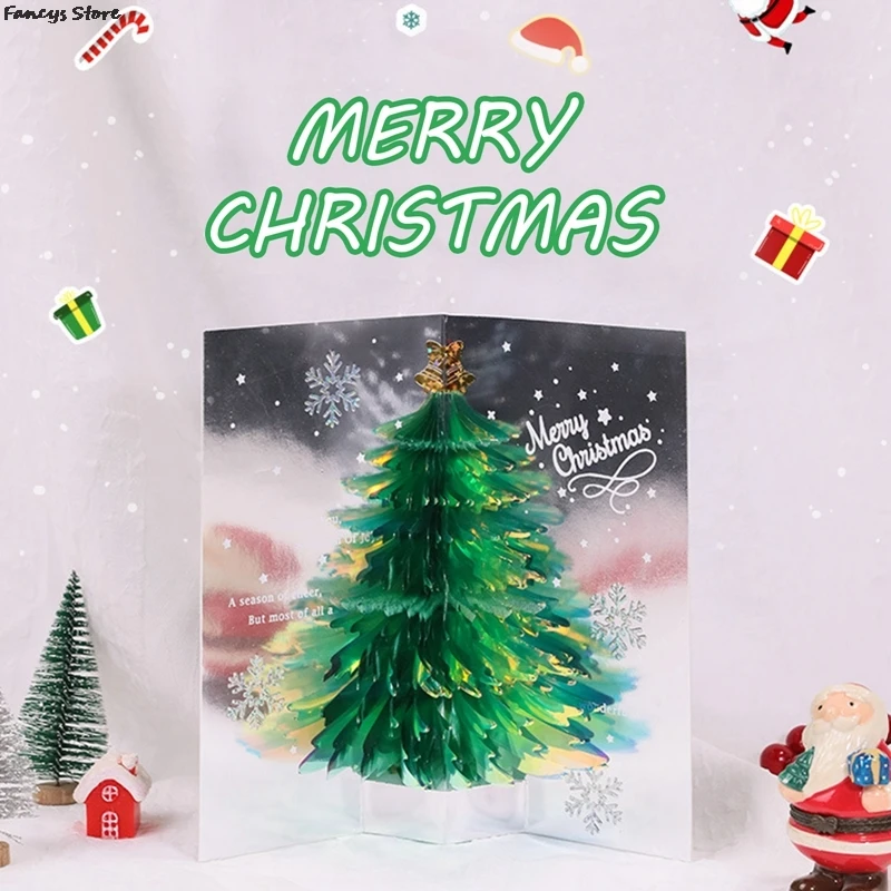 

3D Pop Up Christmas Tree Greeting Cards With Envelope Friend Family Blessing Postcard For Birthday New Year Christmas Gifts
