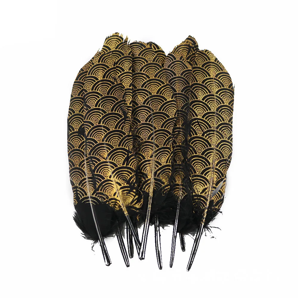 

10Pcs Gold Dipped Black Goose Feathers for Decoration Golden Duck Feather Handicraft Accessories DIY Plumas juju Hat Decoration