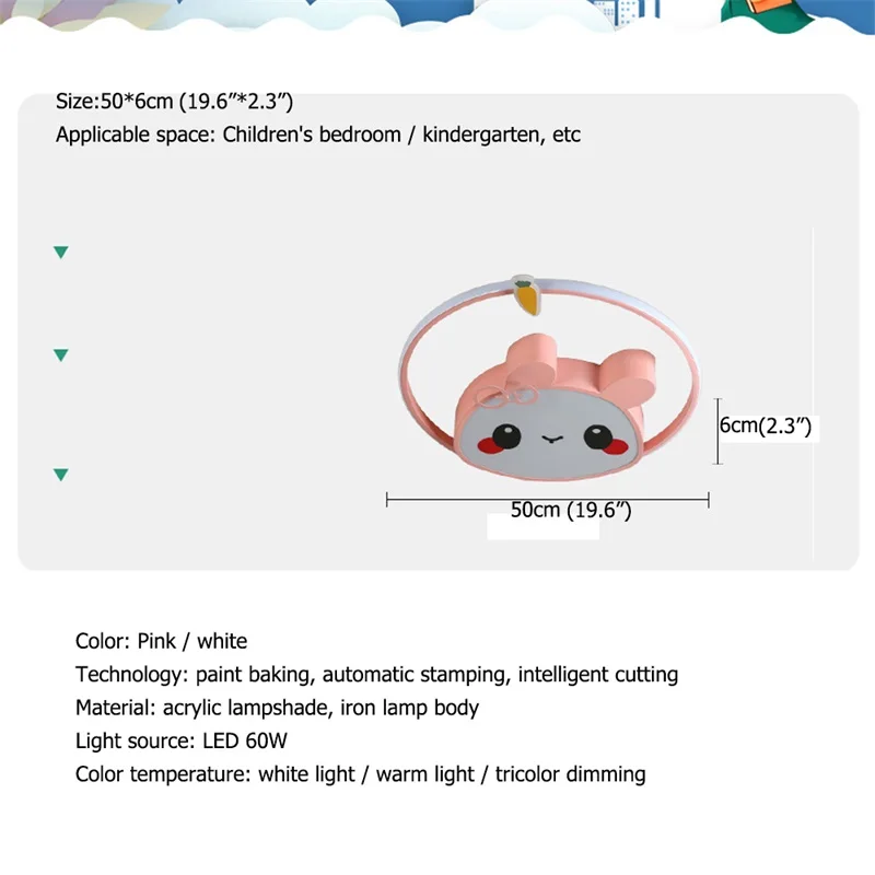 

BRIGHT Children's Ceiling Lamp Radish and Rabbit Modern Fashion Suitable For Children's Room Bedroom Kindergarten