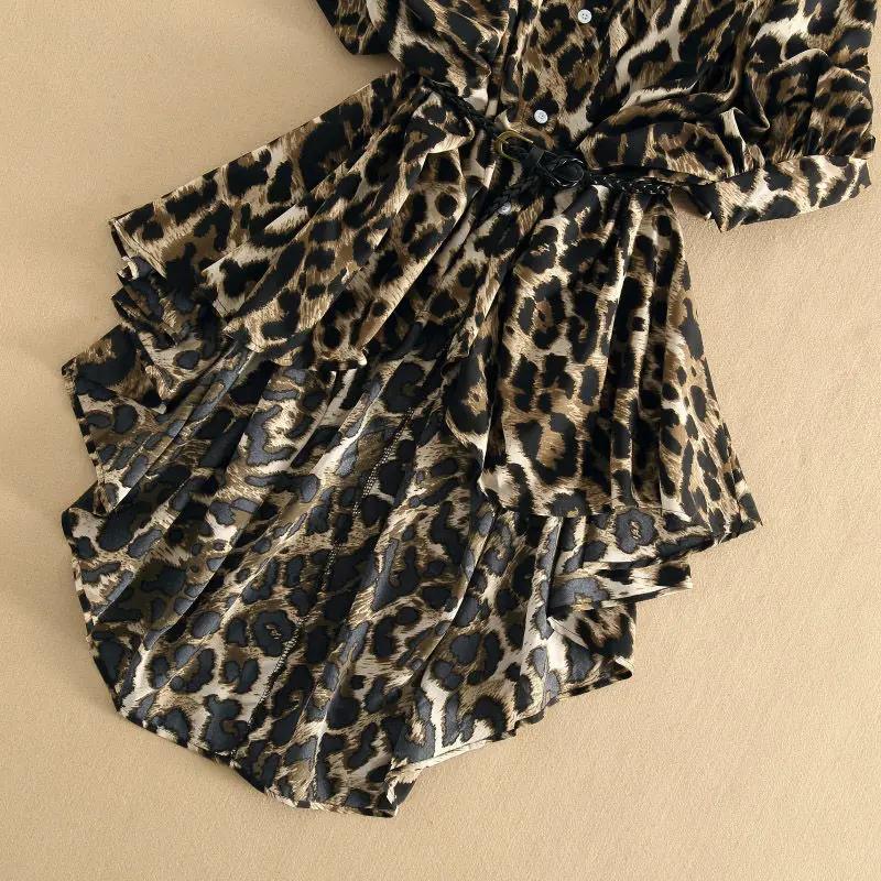 

2021 Spring New Retro Hong Kong-flavored Chiffon Shirt Women Western Style Loose Wild Short-sleeved Mid-length Shirt