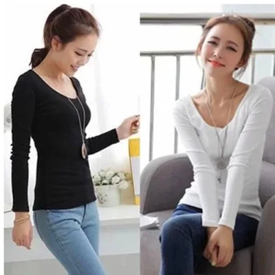 Женская футболка с длинными рукавами простая свободная Однотонная в японском