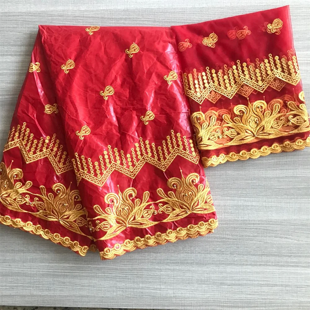 Gold Beaded Embroidered Bazin Riche Lace Brode Fabrics With 2 Yards Net For Indian African Women Blouse Dresses Basin Beads | Дом и сад