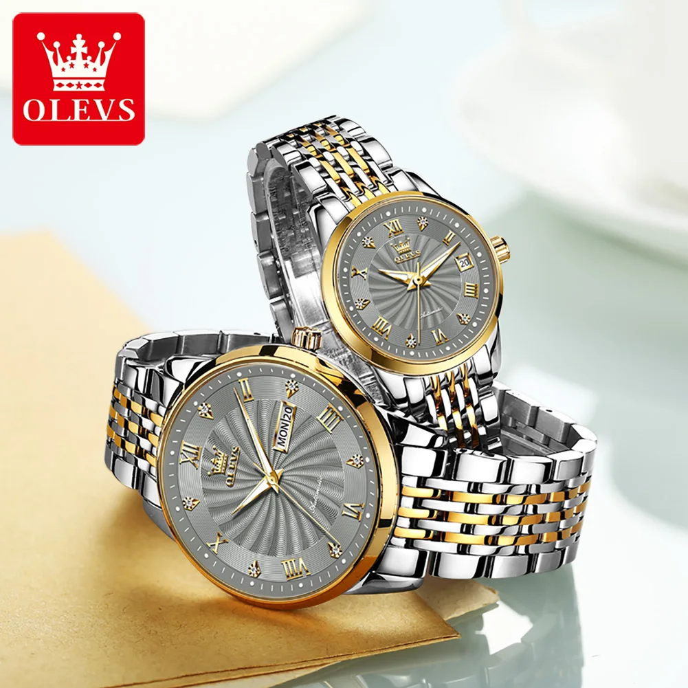 Olevs Luxury Brand Women's Automatic Mechanical Watch Stainless Steel Strap Date Display Wrist Couple Watches for Men and Women carnival men watch top brand luxury automatic male clock calfskin band day and date display black lens mechanical watches hot sa