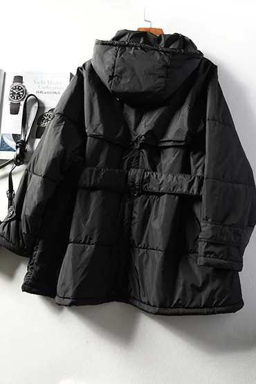 

Woman Winter Coat Winter Style Light Warm Cloud Silk Cotton Hooded Belt Cotton Jacket Drawcord At Hem And Cuffs Lnside Pocket