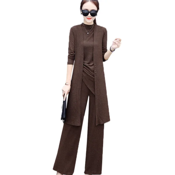 Вязаный комплект из 3 предметов женский спортивный костюм Кардиган с длинным