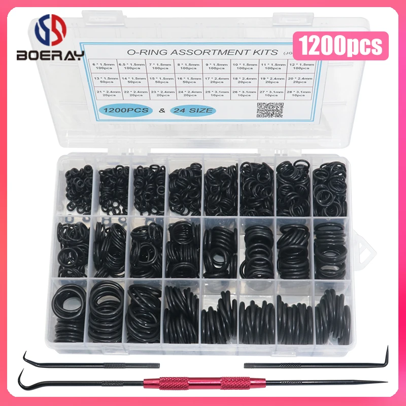 

740PCS 1200PCS Nitrile Rubber O Ring Set with Hook Tools NBR Seal Rings Gasket Oring 24 Sizes Oil-Resistant Sealing O-Ring Kit