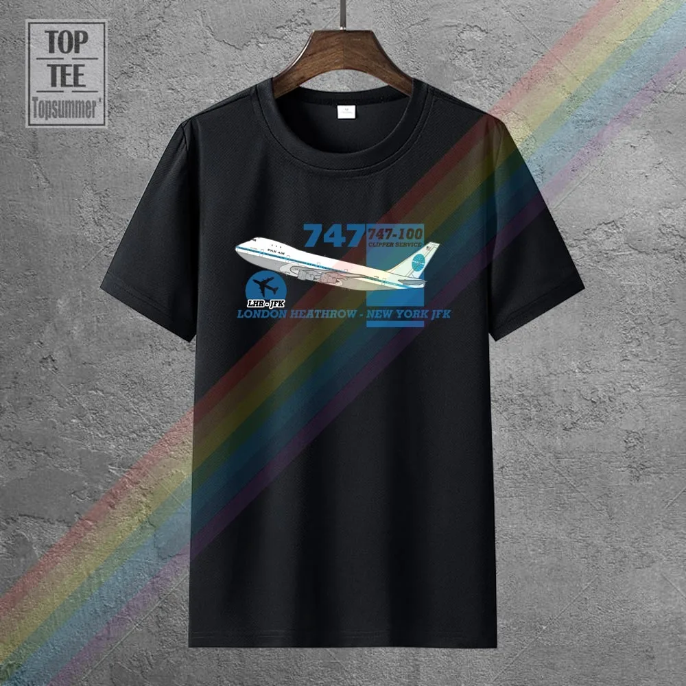 2019 Hot Sale 100% Cotton Retro Flight Pan Am Boeing 747 Heathrow New York Design T-Shirt Summer Style Tee Shirt