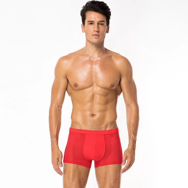 

Hot Selling Solid Color Breathable Boxers Cotton Underwear Mesh With Bag
