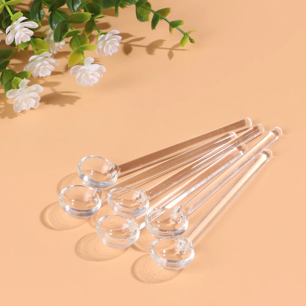 

6PCS Long Handle Glass Tea Spoons Tableware Clear Coffee Stirring Spoons Flatware for Home Kitchen