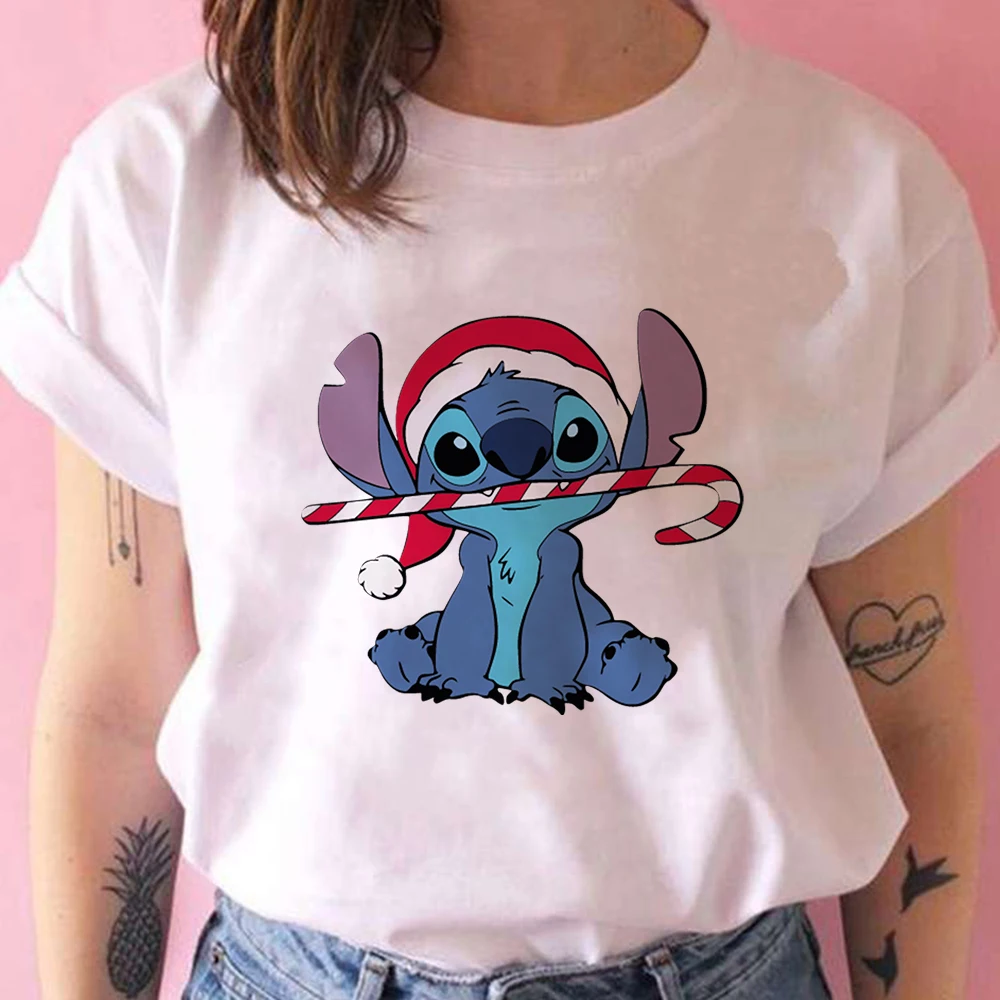 

Creative Stitch Print Women's T-shirt Short Sleeve Female High Quality Disney Christmas Crutch Top Clothing Aesthetic Shirt