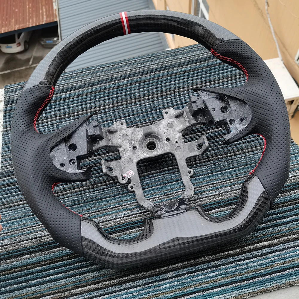 For Mitsubishi Lancer Punched Genuine Leater Real Carbon Fiber & Leather Steering Wheel