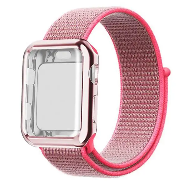 Brilliant pink Чехол+ ремешок для apple watch 4 Band 44 мм correa apple watch 42 мм 38 мм 40 мм iwatch series 5 4 3 нейлоновый браслет pulseira - Цвет ремешка: Brilliant pink