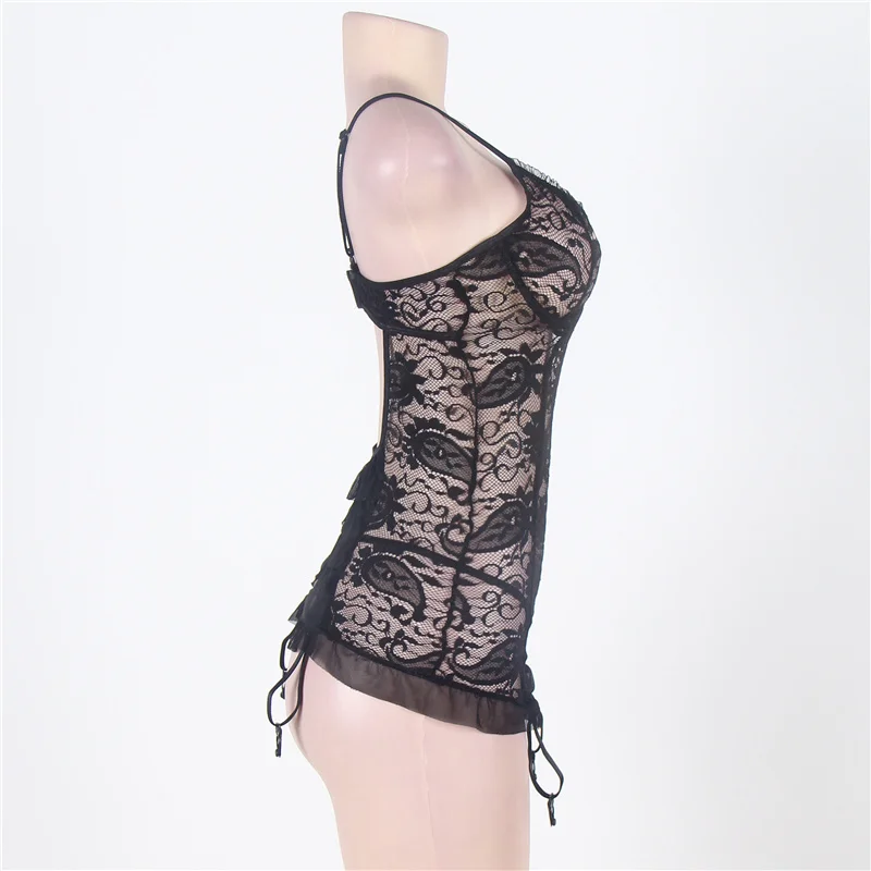 Ohyeahlover кружево Porno Плюс Размер 6XL подвязка Femme Babydoll без кроп черная Цветочная сетка Chemish сексуальное женское белье RM7296