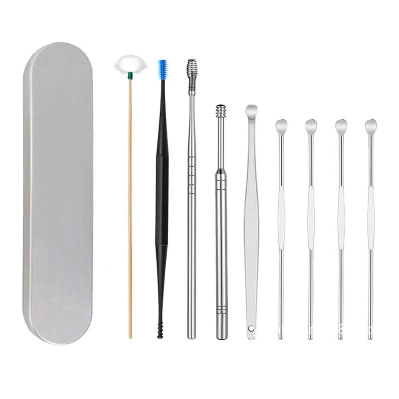 

1 Набор инструментов для чистки ушей из нержавеющей стали с железной коробкой (серебристый)