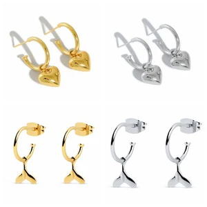 925 Sterling Silver Gold Cute Heart Stud Earring for Women Piercing Minimalist Little Grass Pendant Earring Fashion Jewelry