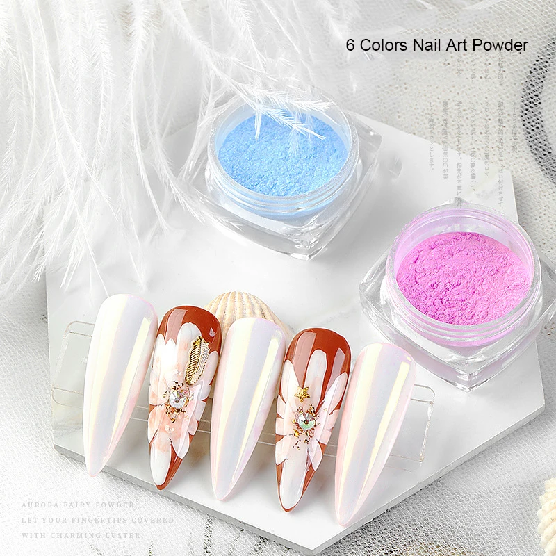 Блестящий Порошок для ногтей 6 цветов градиентный лак хромированная пыль