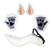 3pcs animal costume accessories set faux fur kitten wolf ears hair clips long tail plush gloves halloween cosplay props