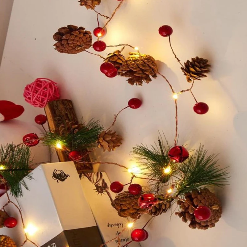 

20 LED Christmas Pendant DIY Copper Wire String Lights Fairy Lighting Home Party Holiday Pine Cone Beads Luminous Decoration