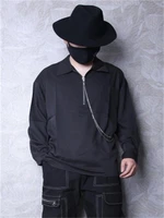 mens long sleeve shirt spring and autumn new gothic pullover metal zipper decoration casual loose oversized shirt