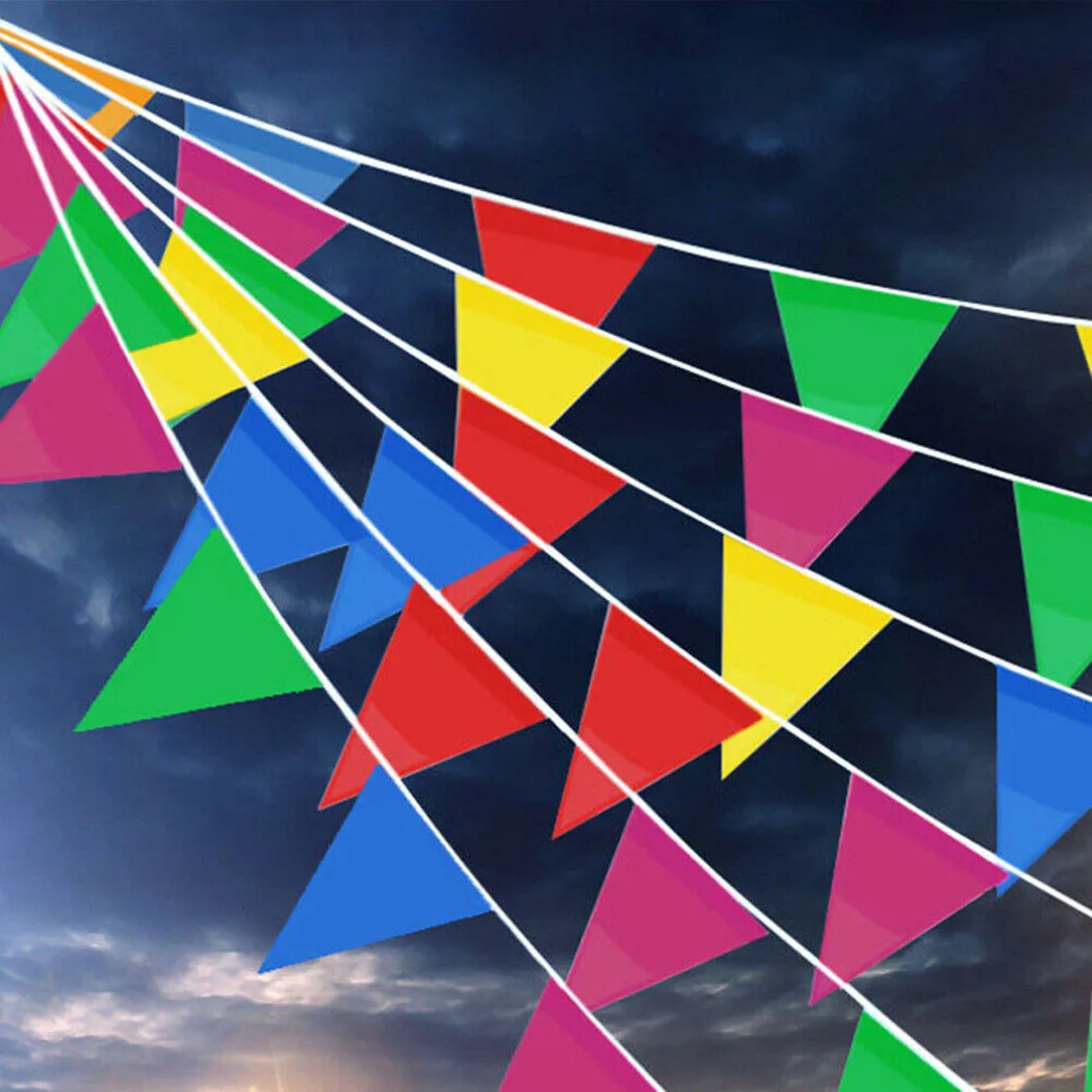 

100M Multicolored Triangle Solid Color Flags Bunting Banner Pennant Festival Party Indoor Outdoor Decor