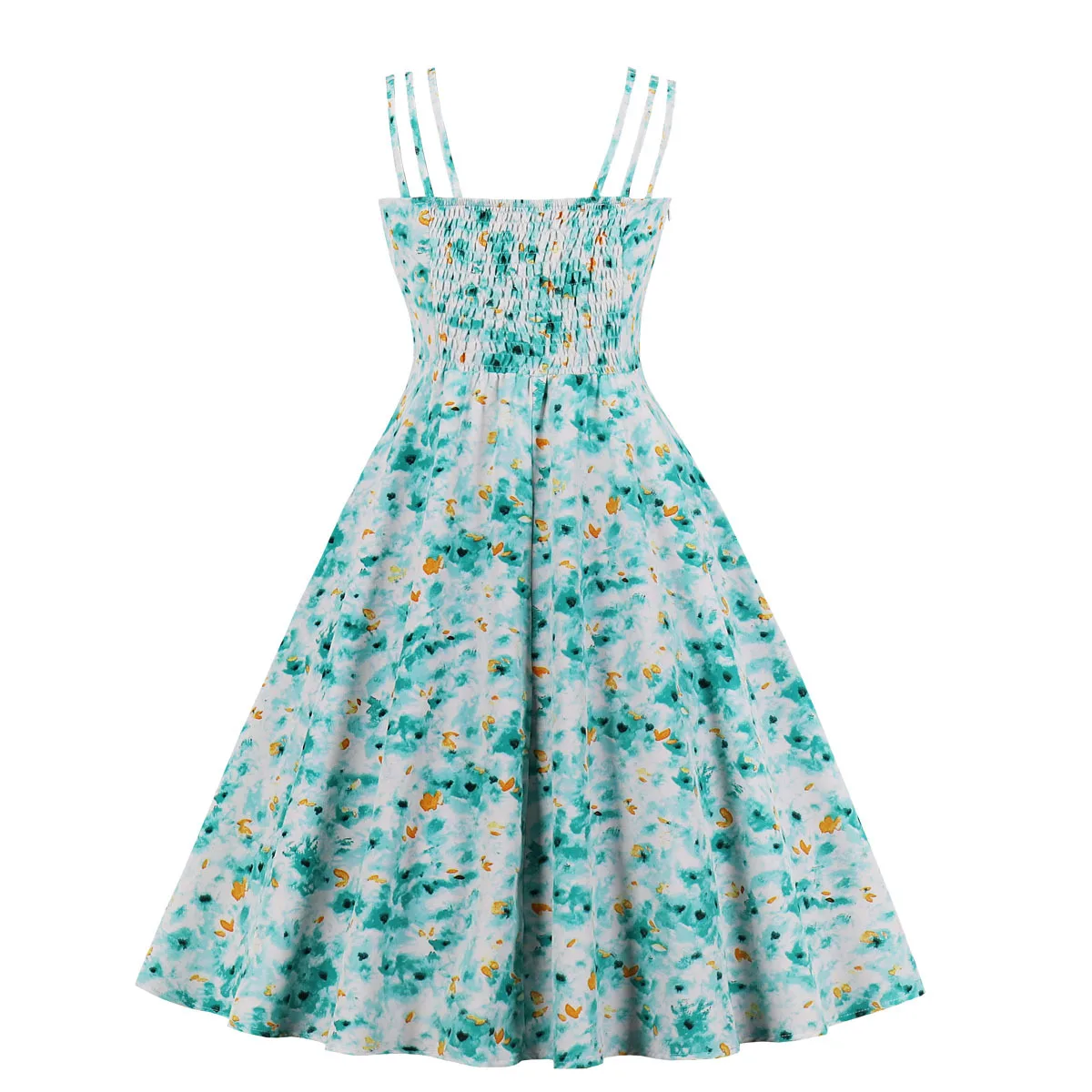 

2021 women's summer floral sling French retro print swing dress 2207 party dress