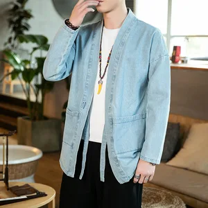 Традиционная китайская одежда для мужчин, джинсовый костюм Тан, верхняя одежда, Восточный кардиган, куртки, CN-132