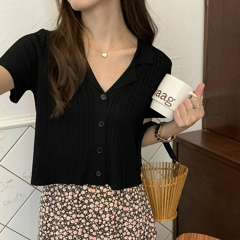 

Texture Candy Color T-shirt Small Shirt Women's Korean-Style Slim Suit Collar 4-Color Sun Protection Short Sleeve Cardigan